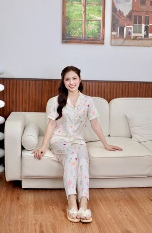 Pijama lụa Latin TNQD - Floral Ivory