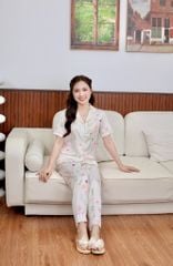 Pijama lụa Latin TNQD - Floral Ivory