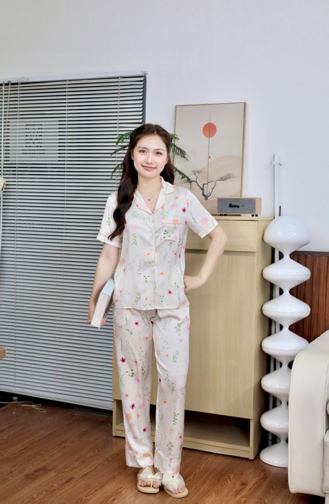 Pijama lụa Latin TNQD - Floral Ivory