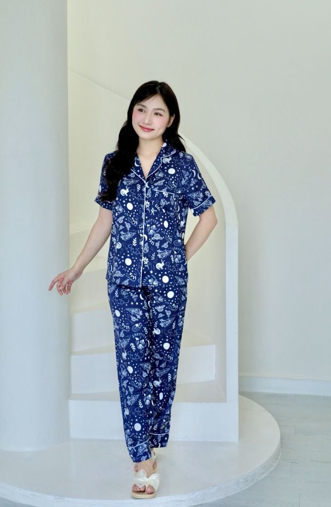 Pijama lụa Latin TNQD - Stellar Navy