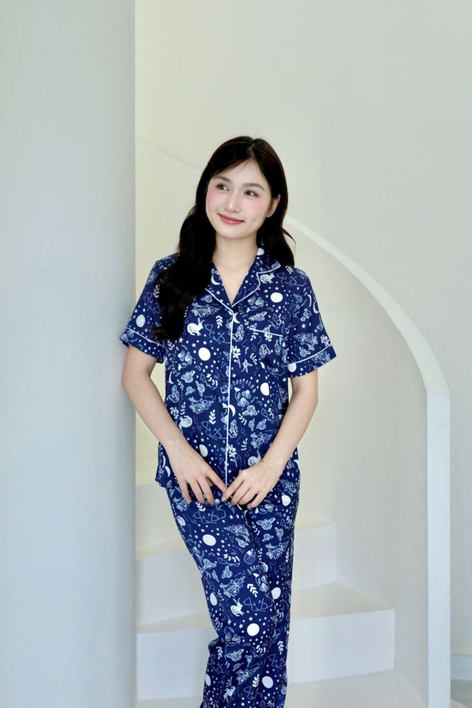 Pijama lụa Latin TNQD - Stellar Navy