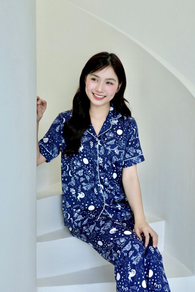 Pijama lụa Latin TNQD - Stellar Navy