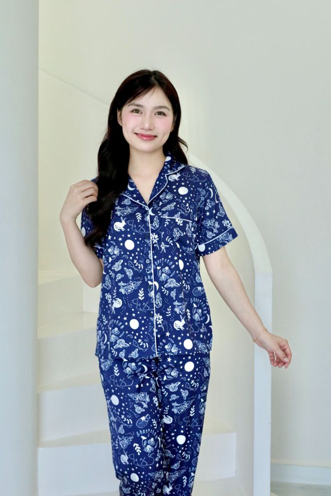Pijama lụa Latin TNQD - Stellar Navy