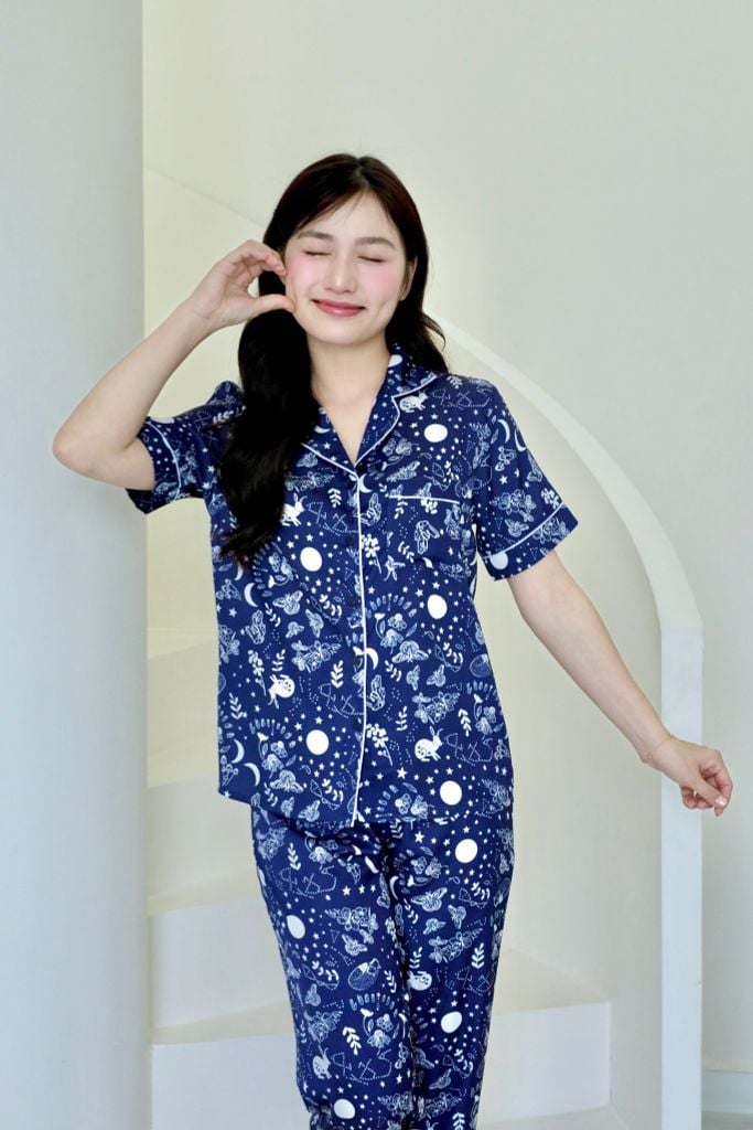 Pijama lụa Latin TNQD - Stellar Navy