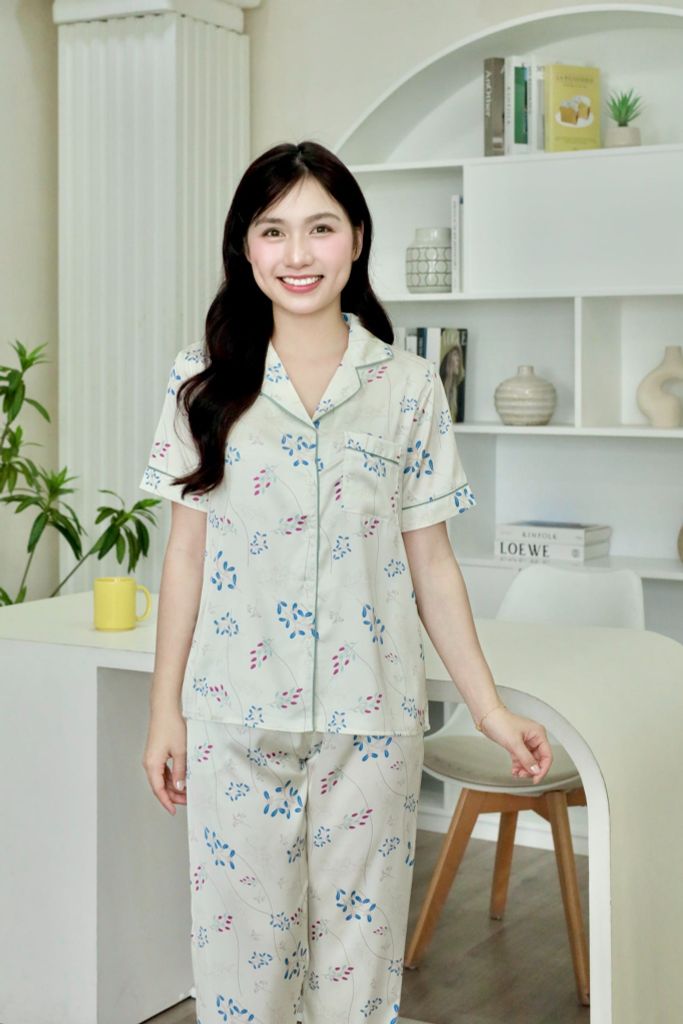 Pijama lụa Latin TNQD - Vine Ivory