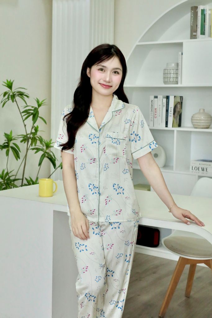Pijama lụa Latin TNQD - Vine Ivory
