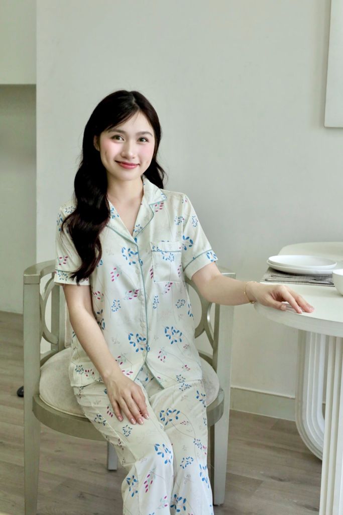 Pijama lụa Latin TNQD - Vine Ivory