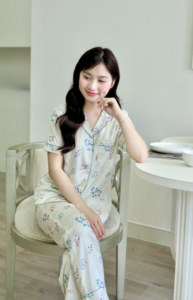 Pijama lụa Latin TNQD - Vine Ivory