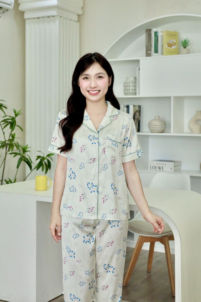 Pijama lụa Latin TNQD - Vine Ivory
