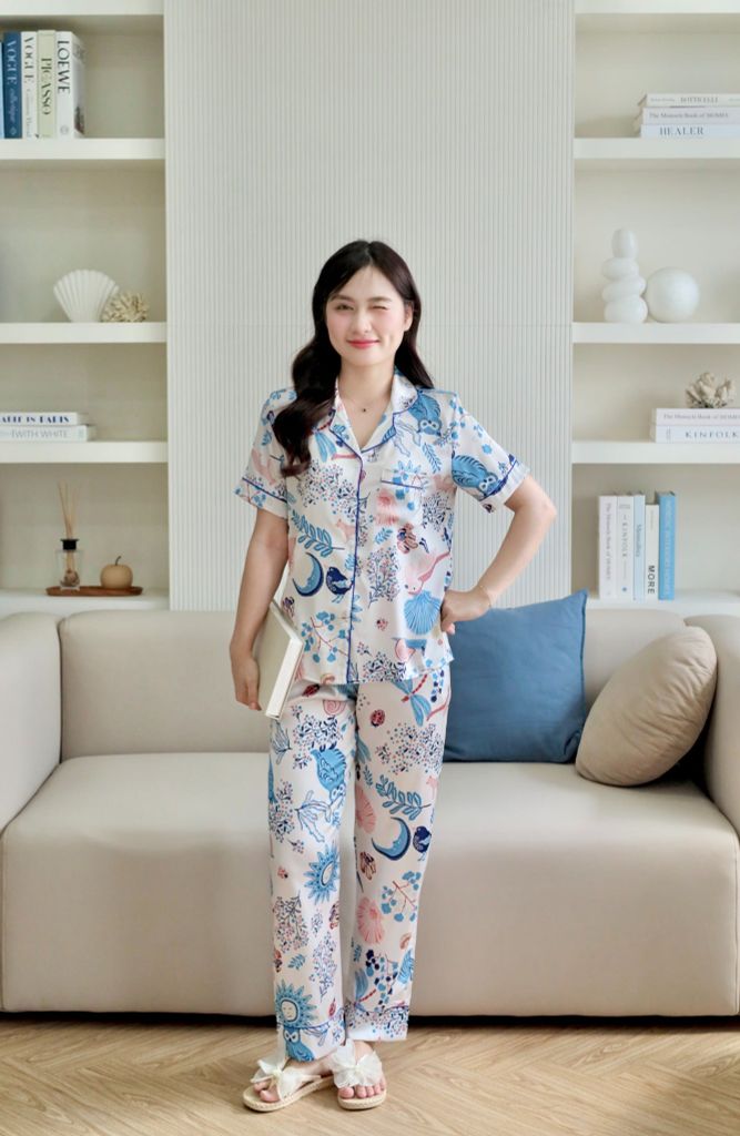 Pijama lụa Latin TNQD - Meadow White