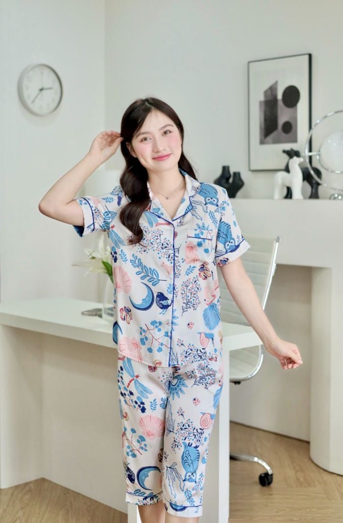 Pijama lụa Latin TNQD - Meadow White