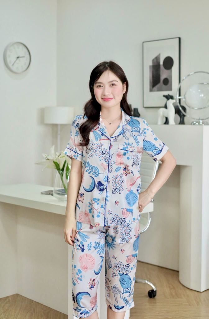 Pijama lụa Latin TNQD - Meadow White