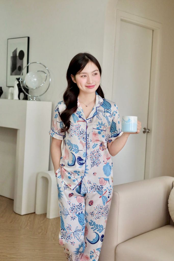 Pijama lụa Latin TNQD - Meadow White