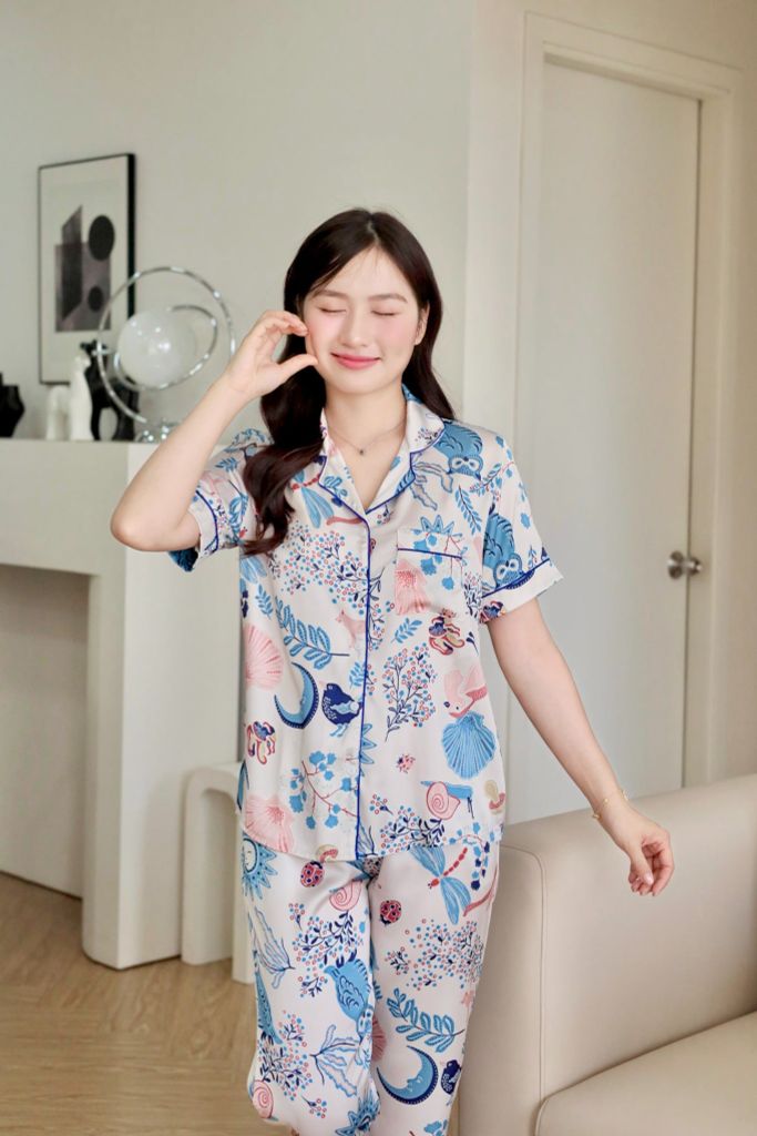 Pijama lụa Latin TNQD - Meadow White