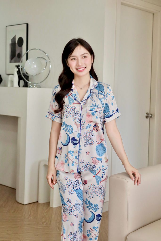 Pijama lụa Latin TNQD - Meadow White