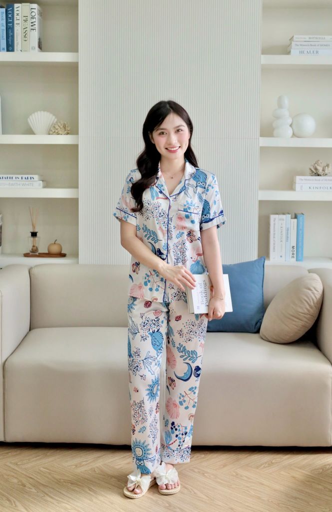 Pijama lụa Latin TNQD - Meadow White