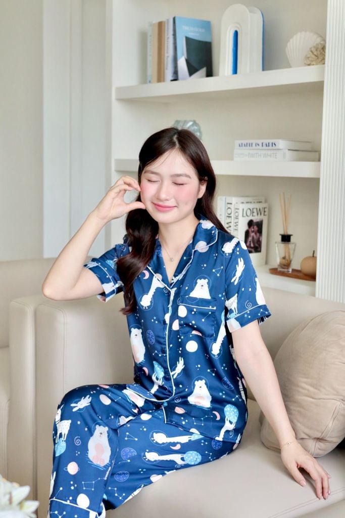 Pijama lụa Latin TNQD - Orbit Dark Blue