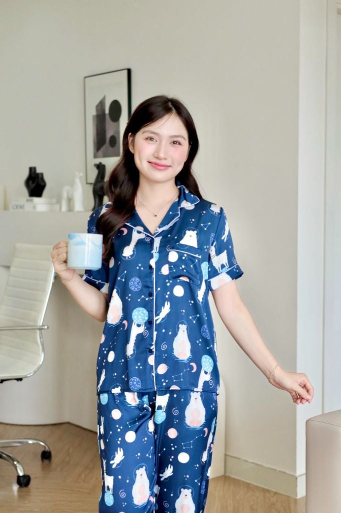 Pijama lụa Latin TNQD - Orbit Dark Blue