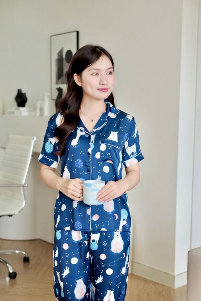 Pijama lụa Latin TNQD - Orbit Dark Blue