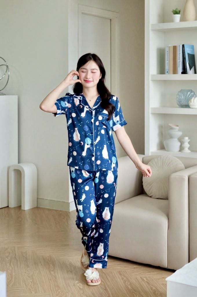 Pijama lụa Latin TNQD - Orbit Dark Blue