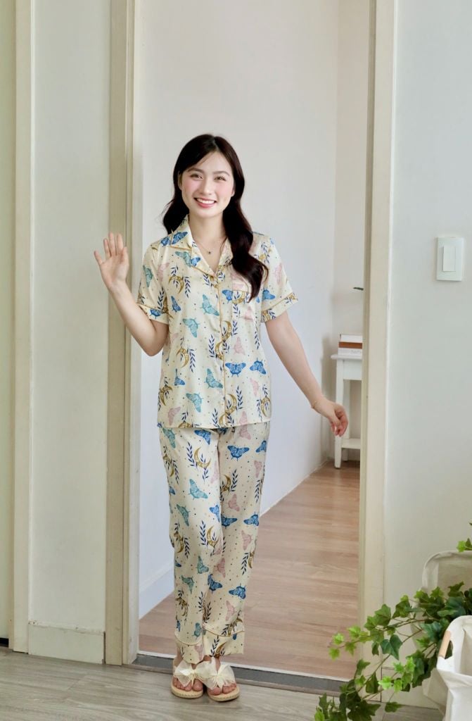 Pijama lụa Latin TNQD - Flutter Cream