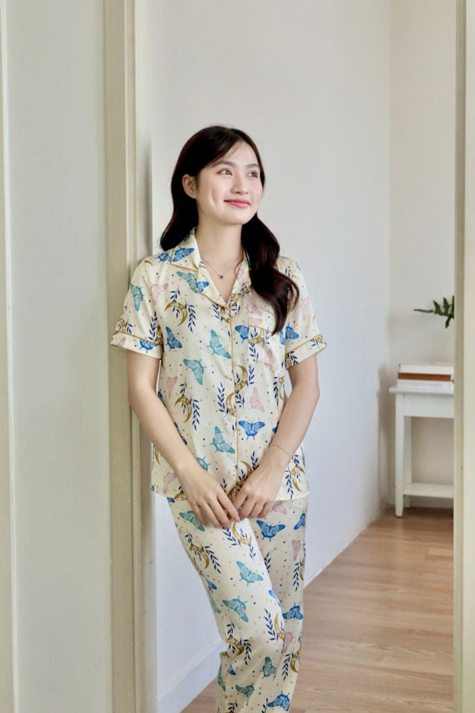 Pijama lụa Latin TNQD - Flutter Cream