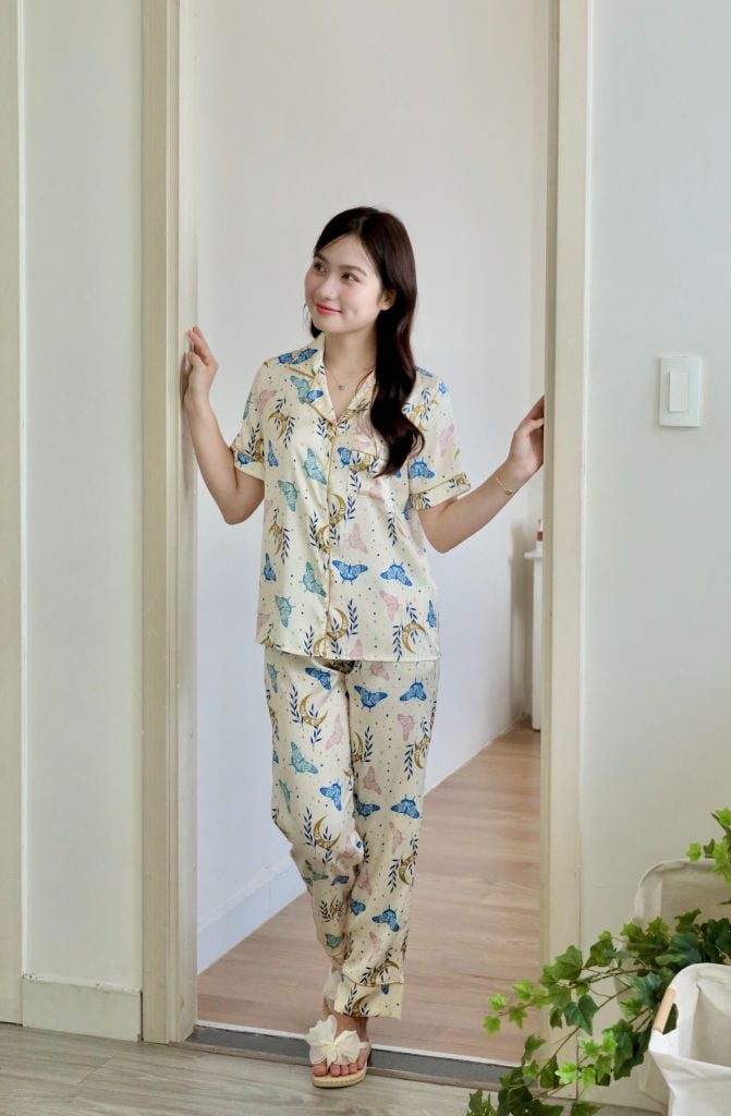 Pijama lụa Latin TNQD - Flutter Cream