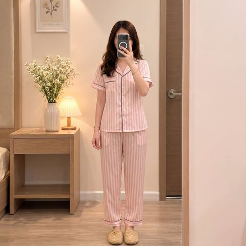 Pijama Lụa Latin TNQD - Stripe Pink