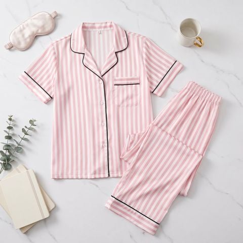 Pijama Lụa Latin TNQD - Stripe Pink