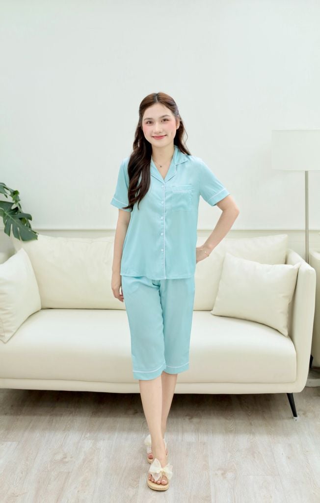 Pijama lụa Latin trơn TNQL - Mint