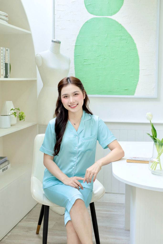 Pijama lụa Latin trơn TNQL - Mint