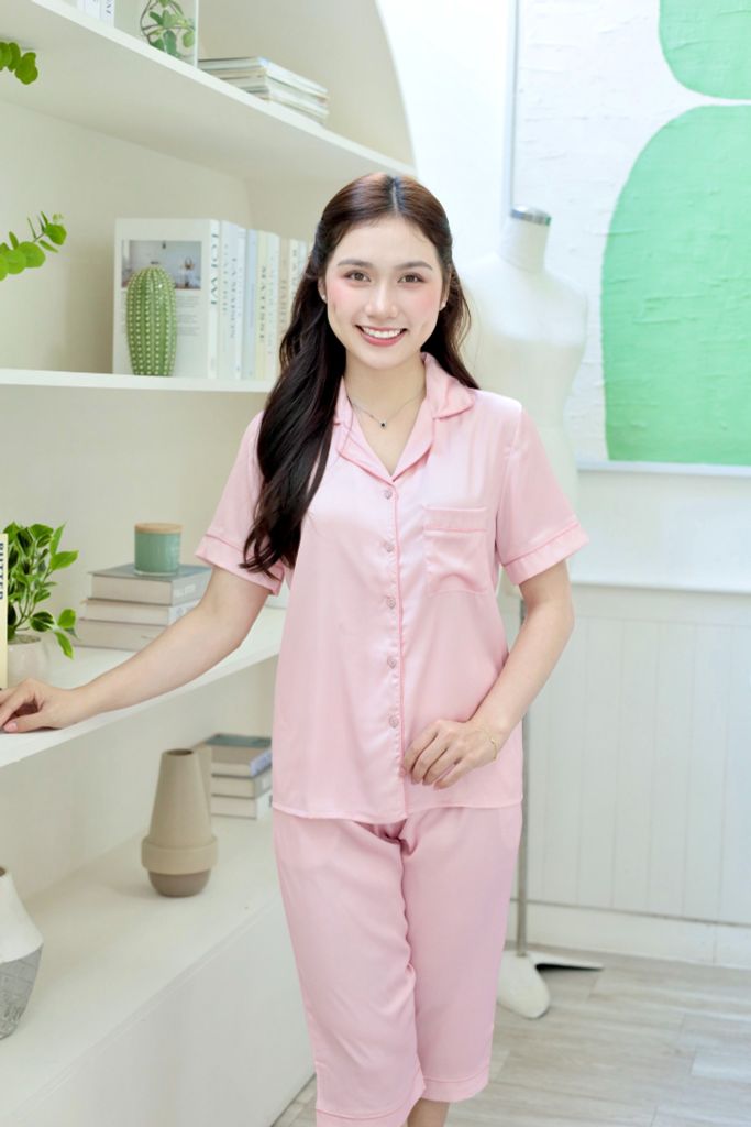 Pijama lụa Latin trơn TNQL - Pink