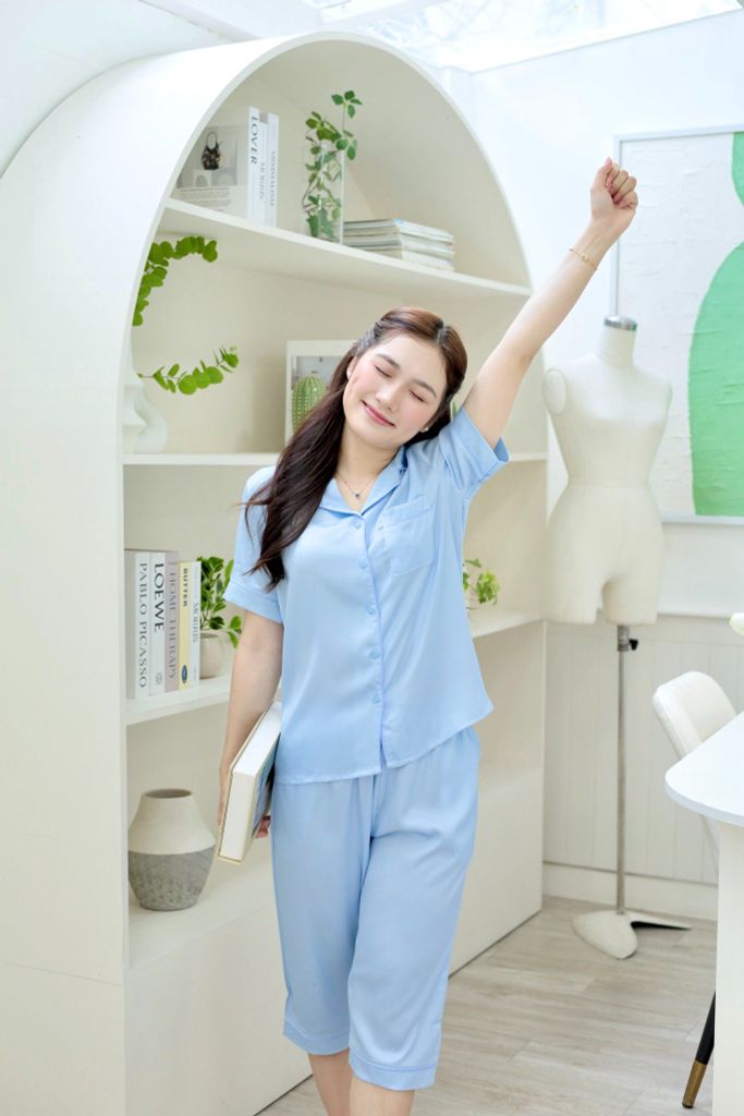 Pijama lụa Latin trơn TNQL - Blue
