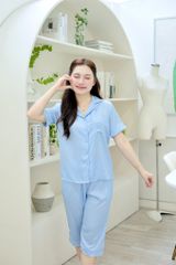 Pijama lụa Latin trơn TNQL - Blue