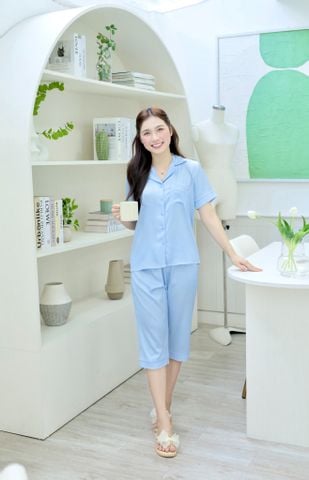 Pijama lụa Latin trơn TNQL - Blue