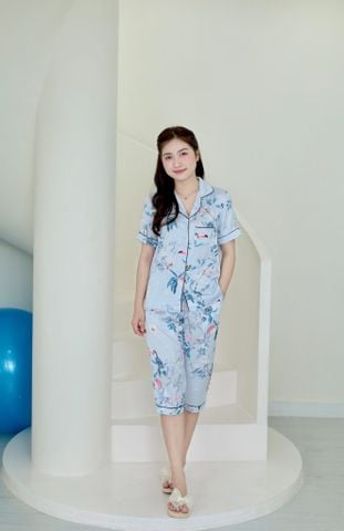 Pijama Lụa latin mềm mại, sang trọng Satino TNQL - Parrot Blue Gray