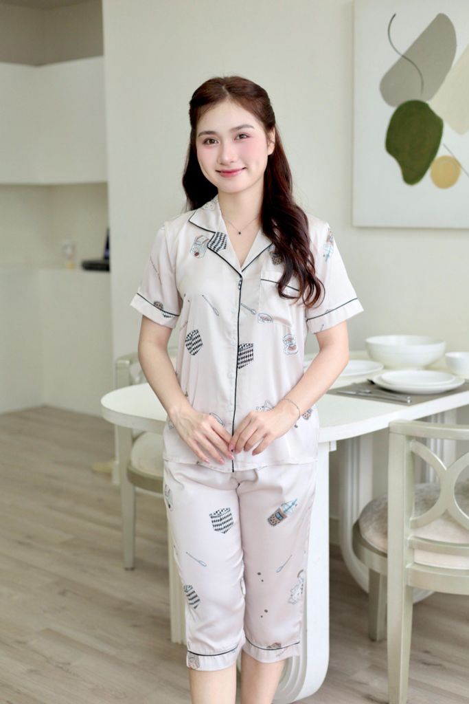 Pijama Lụa latin mềm mại, sang trọng Satino TNQL - Tea Beige