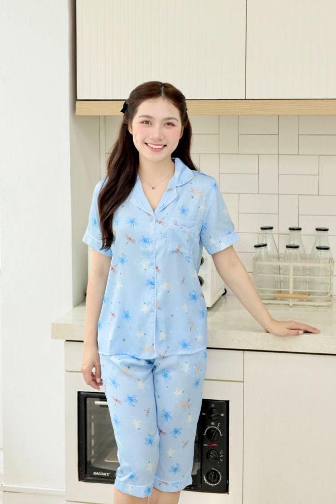 Pijama Lụa latin mềm mại Satino TNQL - Dragonfly Blue