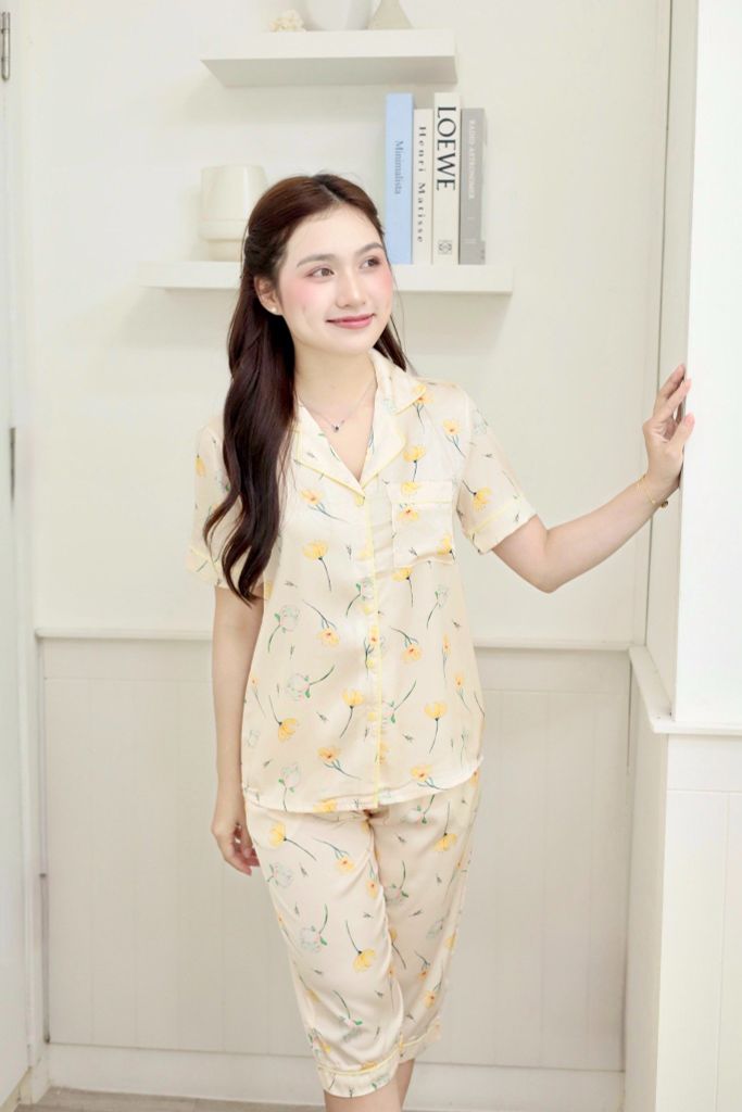 Pijama Lụa latin mềm mại, sang trọng Satino TNQL - Narci Ivory