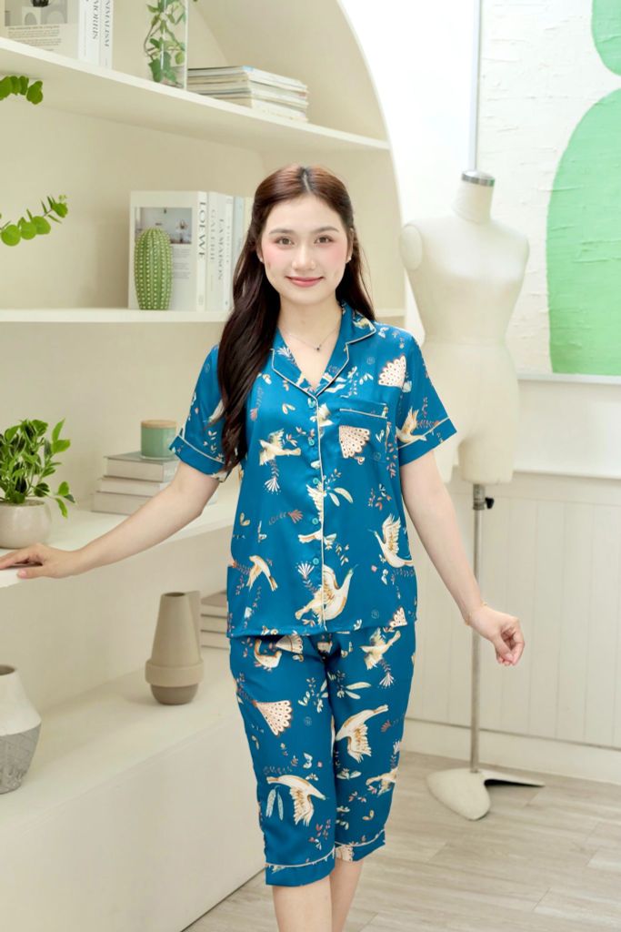 Pijama Lụa latin mềm mại, sang trọng Satino TNQL - Peacock Mallard Green