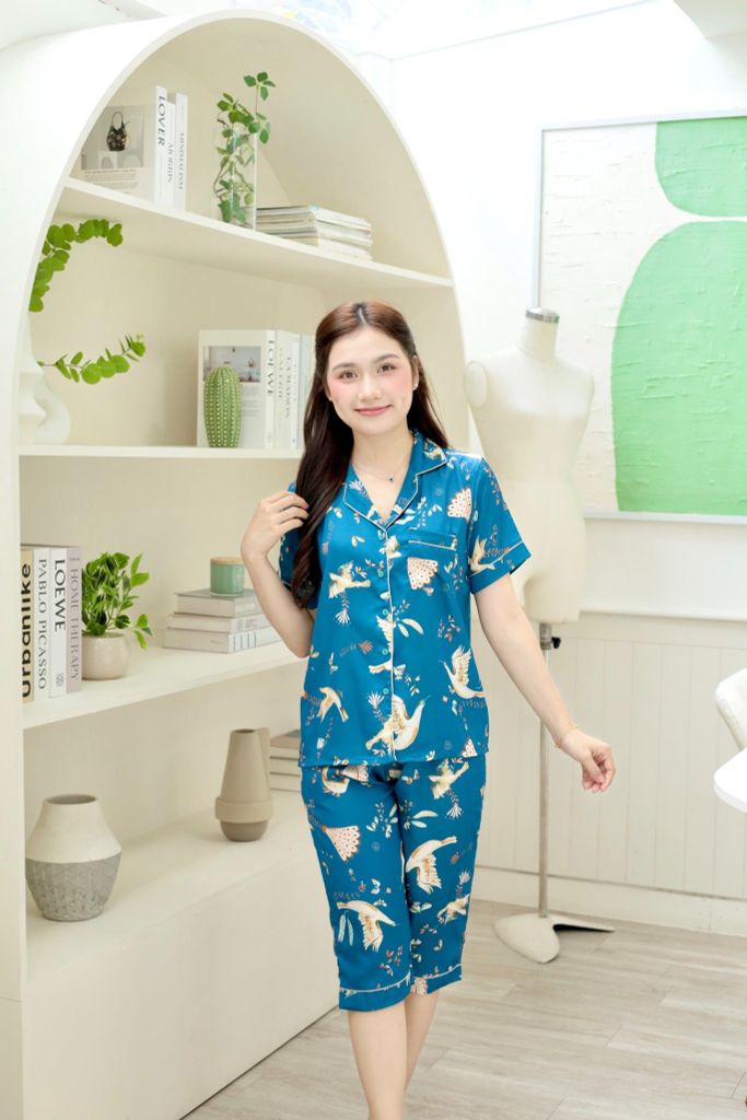 Pijama Lụa latin mềm mại, sang trọng Satino TNQL - Peacock Mallard Green