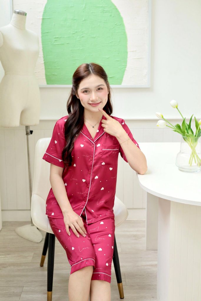 Pijama Lụa latin mềm mại, sang trọng Satino TNQL - Love Red Wine