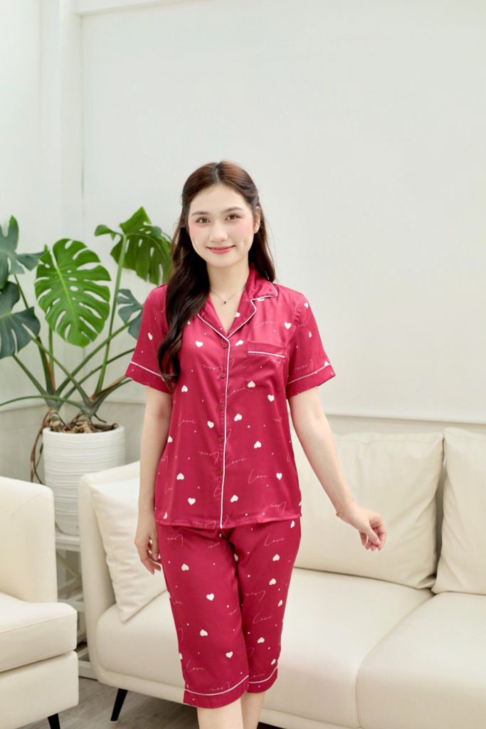 Pijama Lụa latin mềm mại, sang trọng Satino TNQL - Love Red Wine