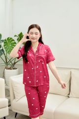 Pijama Lụa latin mềm mại, sang trọng Satino TNQL - Love Red Wine