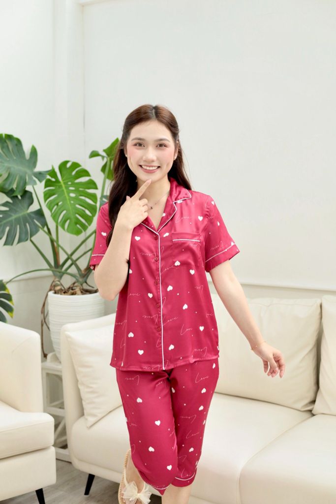 Pijama Lụa latin mềm mại, sang trọng Satino TNQL - Love Red Wine