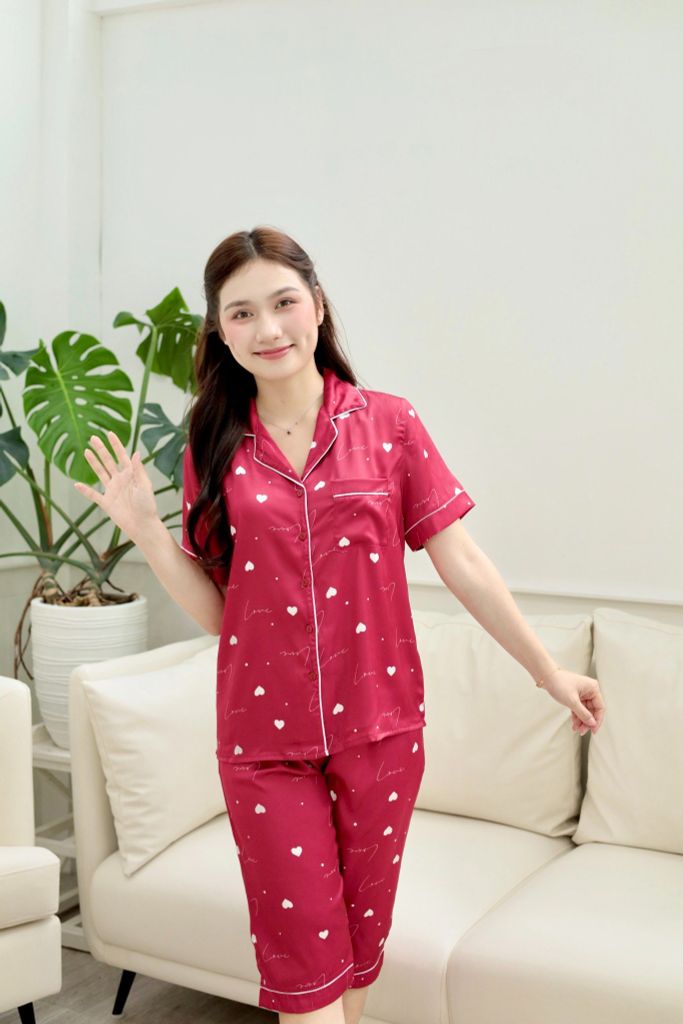 Pijama Lụa latin mềm mại, sang trọng Satino TNQL - Love Red Wine