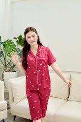 Pijama Lụa latin mềm mại, sang trọng Satino TNQL - Love Red Wine
