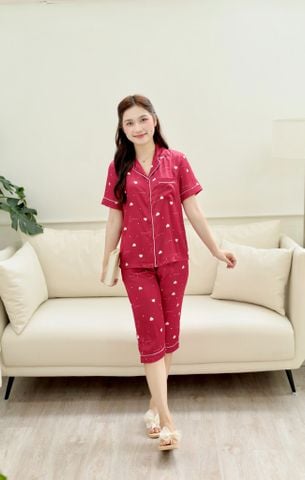 Pijama Lụa latin mềm mại, sang trọng Satino TNQL - Love Red Wine
