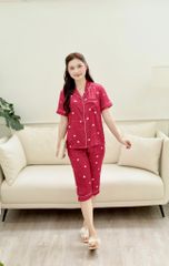 Pijama Lụa latin mềm mại, sang trọng Satino TNQL - Love Red Wine