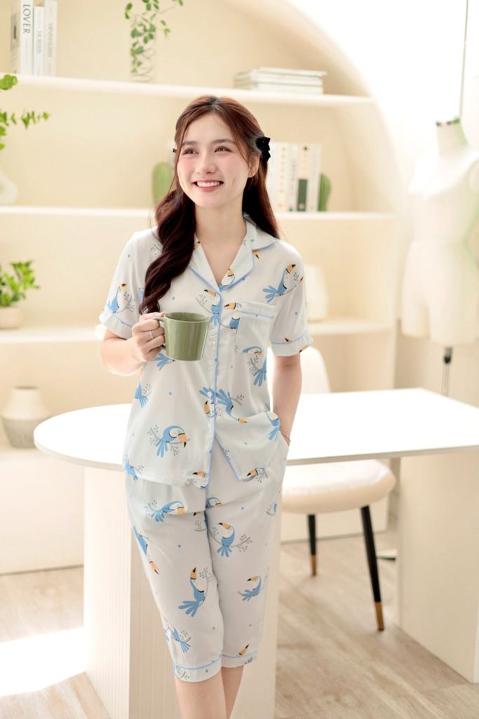 Pijama lụa Latin TNQL - Toco Light Blue